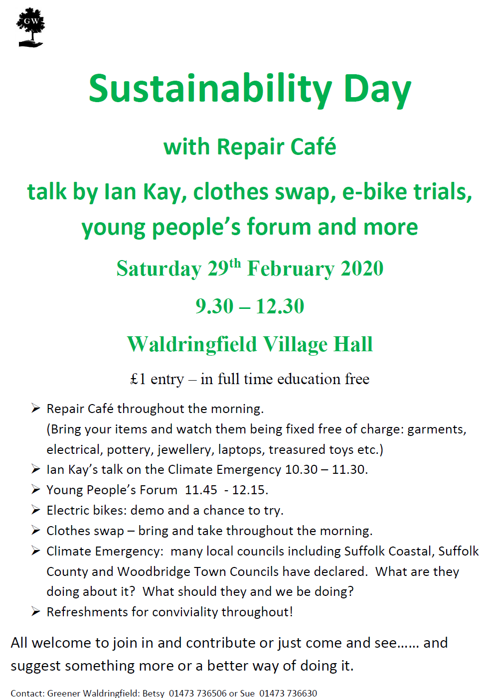 Sustainability Day with Repair Cafe on 29th February 