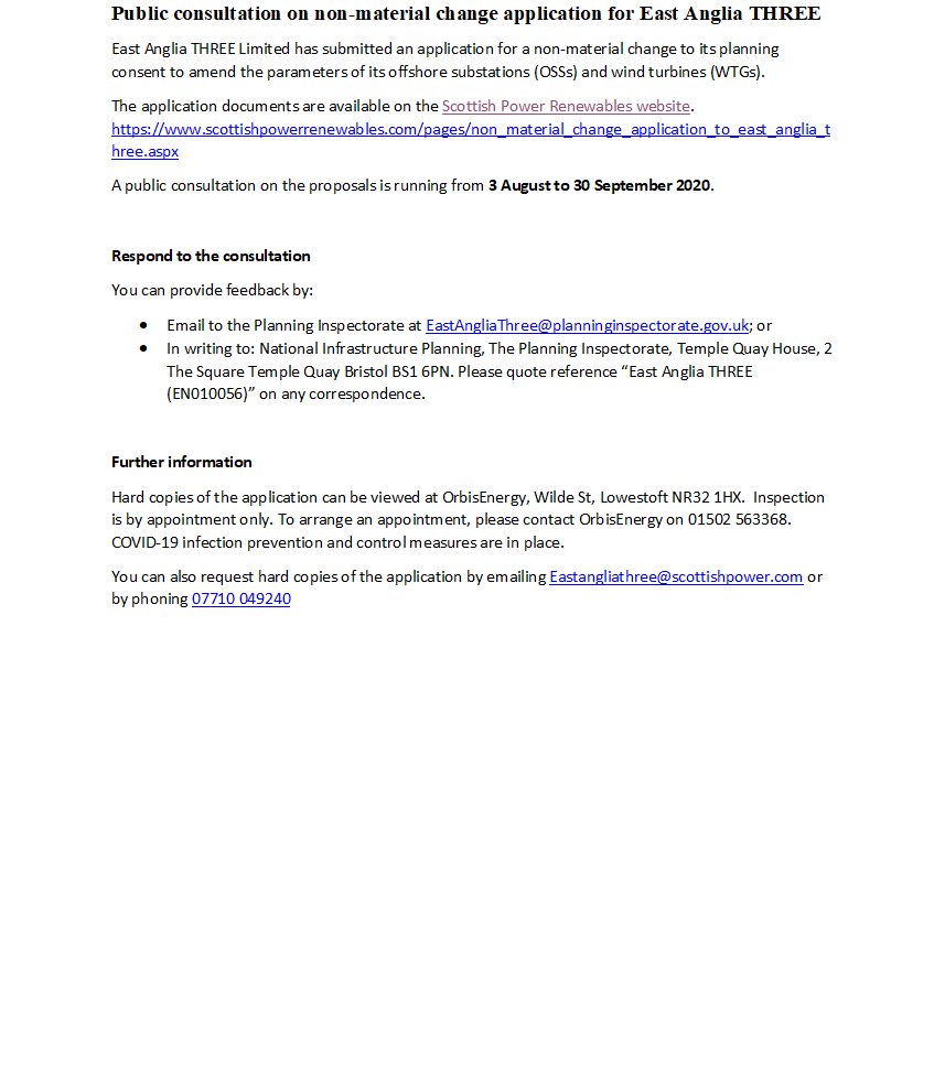 EA3 Non Material Amendment Consultation