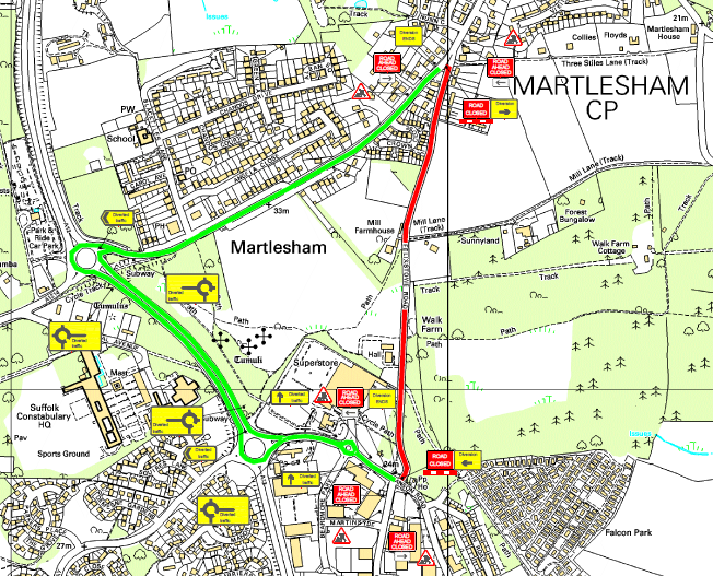Roadworks to Felixstowe Road, Martlesham, on 11th September 2020