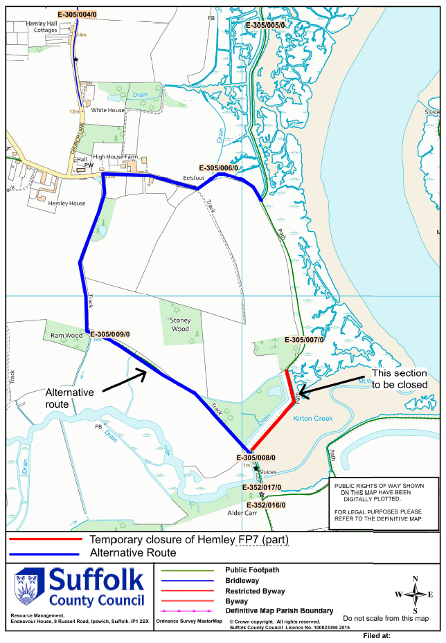 Temporary Footpath Closure in Hemley 1 June to 31 August