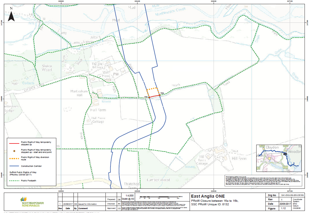 Public Right of Way, Martlesham, Temporary Re-routing Map