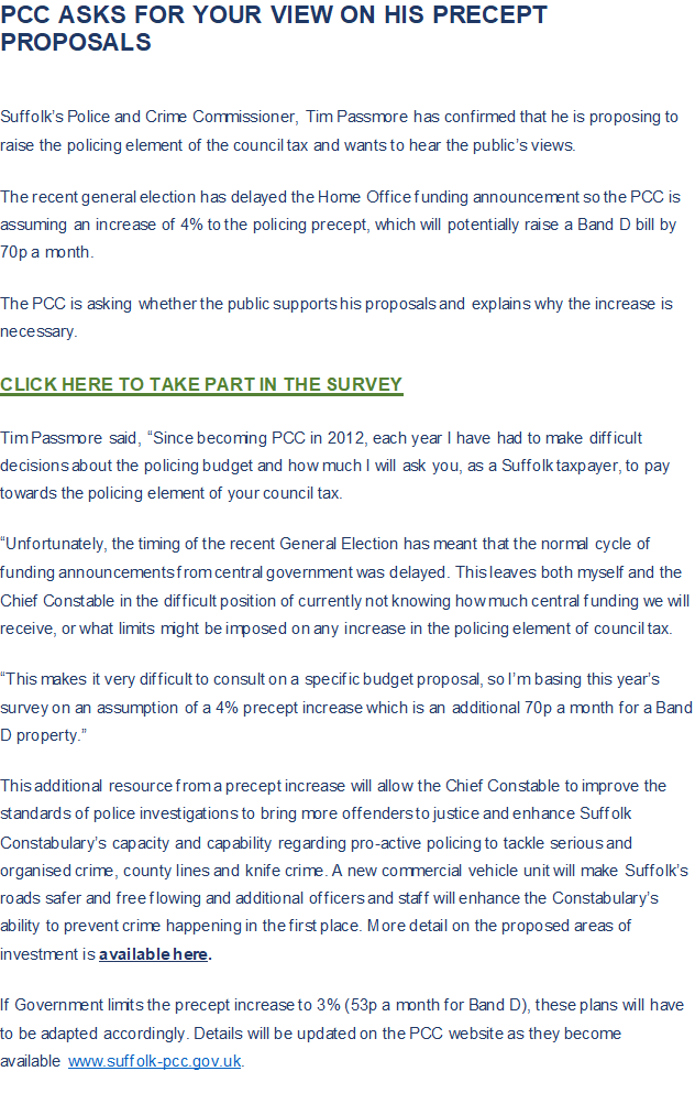 PCC Asks for your View on his Precept Proposals